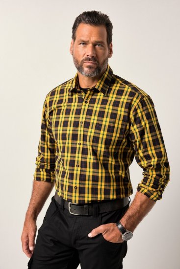 JP1880 Checked Shirt Long Sleeve Kent Collar Curry - Ingek - Ingek 2XL-10XL