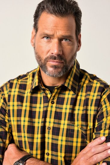 JP1880 Checked Shirt Long Sleeve Kent Collar Curry - Ingek - Ingek 2XL-10XL