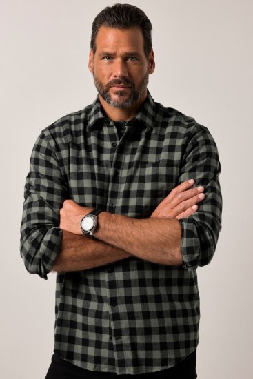 JP1880 Checked Flannel Shirt Long Sleeve Eucalyptus Green - Ingek - Ingek 2XL-10XL