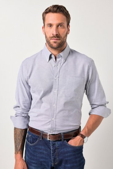 JP1880 Oxford Shirt Flexnamic Long Sleeve Grey - Ingek - Ingek 2XL-10XL