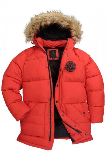 JP1880 Parka Quilted Faux Fur Hood Red - Kabátok - Nagyméretű Kabátok - 2XL-8XL