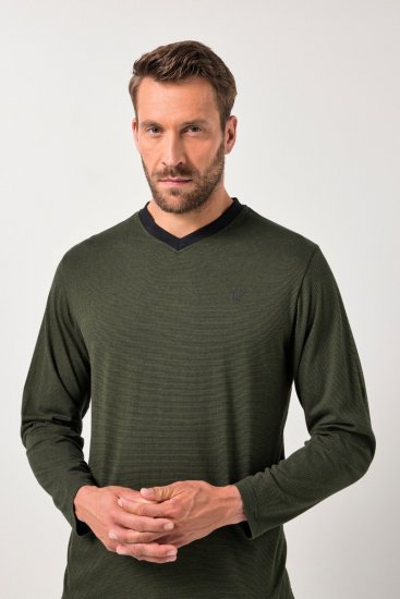 JP1880 Pyjamas Two-piece Striped Dark Green - Alsónemű & strandruhák - Nagyméretű Alsónemű 2XL-8XL