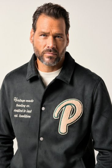 JP1880 Blouson Velour with Chest Embroidery Dark Green - Kabátok - Nagyméretű Kabátok - 2XL-8XL