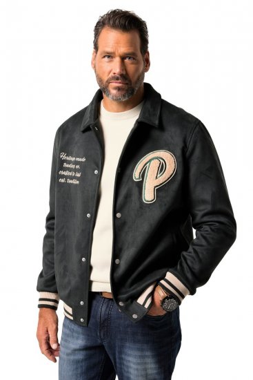 JP1880 Blouson Velour with Chest Embroidery Dark Green - Kabátok - Nagyméretű Kabátok - 2XL-8XL