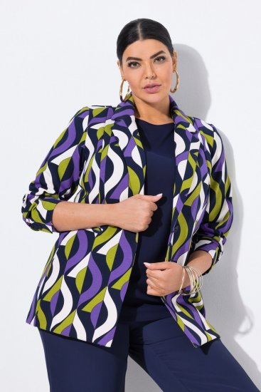 Ulla Popken 842680 Mintás punto di Roma jersey blézer Sötétkék - Blézerek - Blézerek plus size méretben nőknek