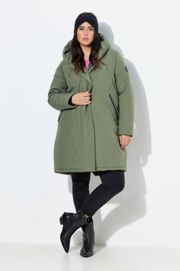 Ulla Popken 842951 Vízálló HYPRAR funkcionális kapucnis kabát Szürkészöld - Kabátok - Női plus size kabátok