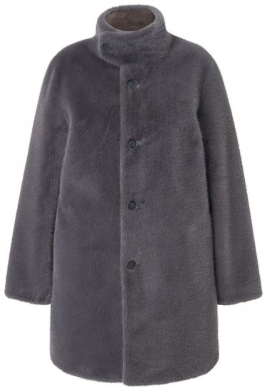 Ulla Popken 843003 Állógalléros műszőrme kabát Szürke - Kabátok - Női plus size kabátok