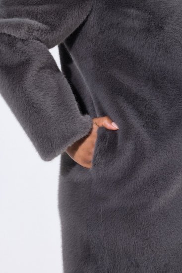 Ulla Popken 843003 Állógalléros műszőrme kabát Szürke - Kabátok - Női plus size kabátok