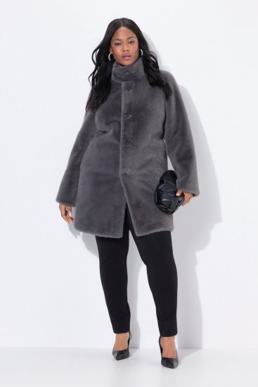 Ulla Popken 843003 Állógalléros műszőrme kabát Szürke - Kabátok - Női plus size kabátok