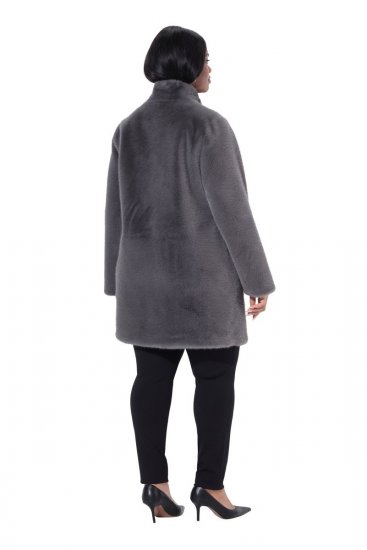 Ulla Popken 843003 Állógalléros műszőrme kabát Szürke - Kabátok - Női plus size kabátok