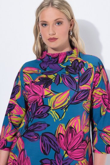 Ulla Popken 843180 Virágos jersey ruha Petrol - Ruhák - Ruhák minden méretben