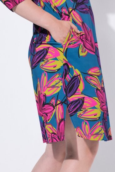 Ulla Popken 843180 Virágos jersey ruha Petrol - Ruhák - Ruhák minden méretben