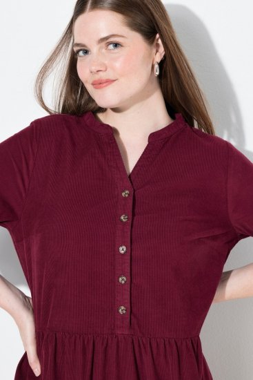 Ulla Popken 843383 Kordbársony ruha háromnegyedes ujjal Borvörös - Maxi ruhák - Női plus size maxiruhák