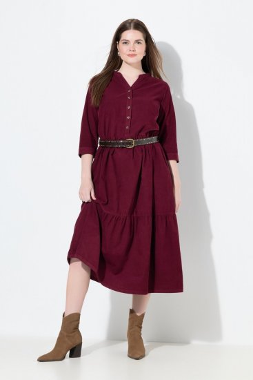 Ulla Popken 843383 Kordbársony ruha háromnegyedes ujjal Borvörös - Maxi ruhák - Női plus size maxiruhák