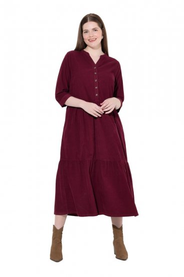 Ulla Popken 843383 Kordbársony ruha háromnegyedes ujjal Borvörös - Maxi ruhák - Női plus size maxiruhák