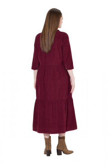 Ulla Popken 843383 Kordbársony ruha háromnegyedes ujjal Borvörös - Maxi ruhák - Női plus size maxiruhák
