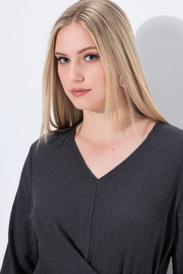 Ulla Popken 843595 Átlapolós ruha háromnegyedes ujjal Szürke melírozott - Midi ruhák - Női midiruhák nagy méretben