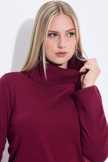 Ulla Popken 843627 Hosszú ujjú kötött ruha garbónyakkal Borvörös - Midi ruhák - Női midiruhák nagy méretben
