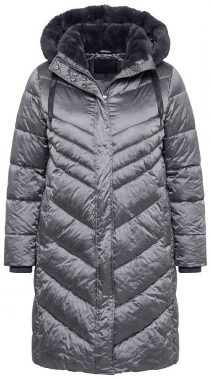 Ulla Popken 844764 Fémes fényű steppelt HYPRAR kabát Antracit - Kabátok - Női plus size kabátok