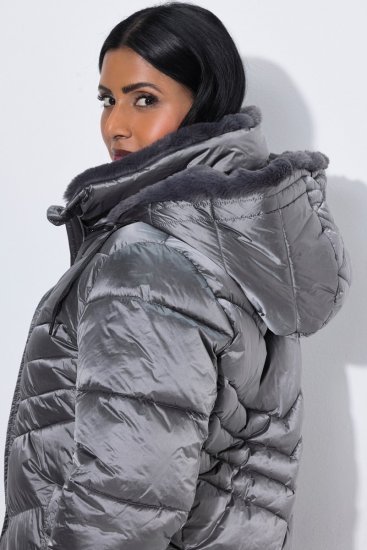 Ulla Popken 844764 Fémes fényű steppelt HYPRAR kabát Antracit - Kabátok - Női plus size kabátok