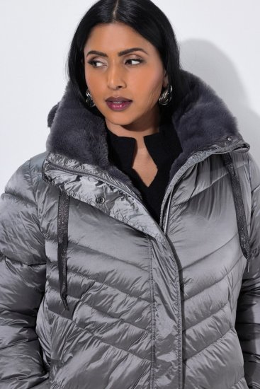 Ulla Popken 844764 Fémes fényű steppelt HYPRAR kabát Antracit - Kabátok - Női plus size kabátok