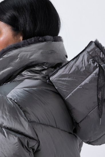 Ulla Popken 844764 Fémes fényű steppelt HYPRAR kabát Antracit - Kabátok - Női plus size kabátok