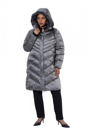 Ulla Popken 844764 Fémes fényű steppelt HYPRAR kabát Antracit - Kabátok - Női plus size kabátok