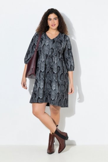 Ulla Popken 844945 Mintás jersey ruha Fekete - Jersey ruhák - 