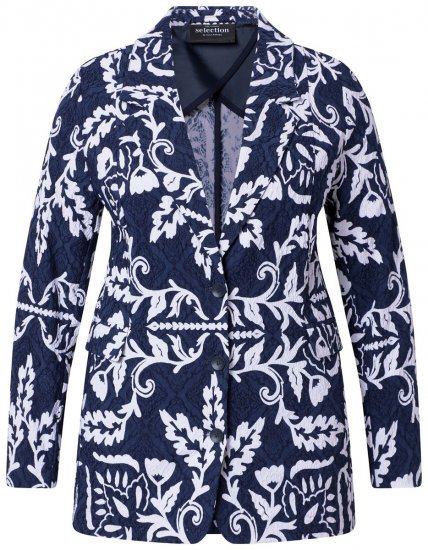 Ulla Popken 847586 Virágmintás jacquard blézer Sötétkék - Blézerek - Blézerek plus size méretben nőknek