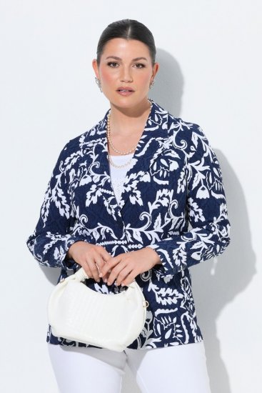 Ulla Popken 847586 Virágmintás jacquard blézer Sötétkék - Blézerek - Blézerek plus size méretben nőknek