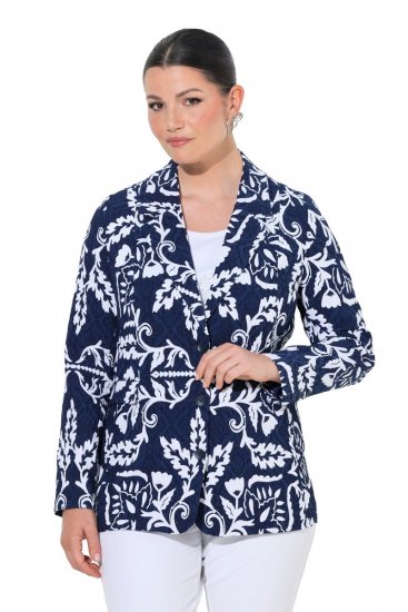 Ulla Popken 847586 Virágmintás jacquard blézer Sötétkék - Blézerek - Blézerek plus size méretben nőknek