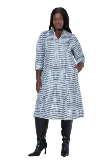 Ulla Popken 847643 Csíkos jersey ruha Sötétkék - Jersey ruhák - 