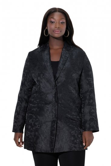 Ulla Popken 848099 Virágos jacquard blézer rejtett gombolással Fekete - Blézerek - Blézerek plus size méretben nőknek