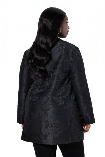 Ulla Popken 848099 Virágos jacquard blézer rejtett gombolással Fekete - Blézerek - Blézerek plus size méretben nőknek