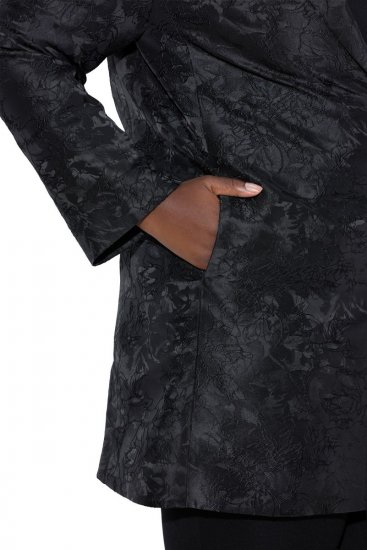 Ulla Popken 848099 Virágos jacquard blézer rejtett gombolással Fekete - Blézerek - Blézerek plus size méretben nőknek