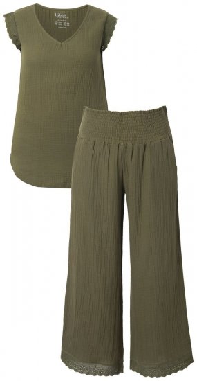 Ulla Popken 848131 Pizsama csipkével Olívazöld - Pizsama/Loungewear - 