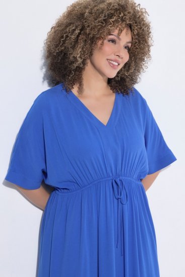 Ulla Popken 848224 Rövid ujjú maxiruha V-nyakkal Kék - Maxi ruhák - Női plus size maxiruhák