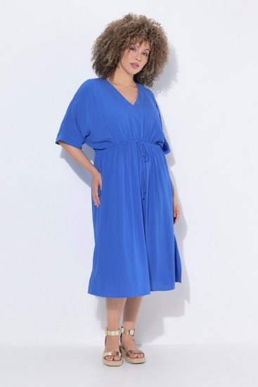 Ulla Popken 848224 Rövid ujjú maxiruha V-nyakkal Kék - Maxi ruhák - Női plus size maxiruhák