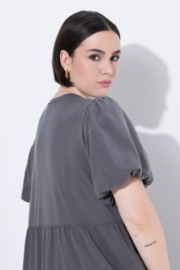 Ulla Popken 848575 Rövid ujjú maxiruha zsebekkel Antracit - Maxi ruhák - Női plus size maxiruhák