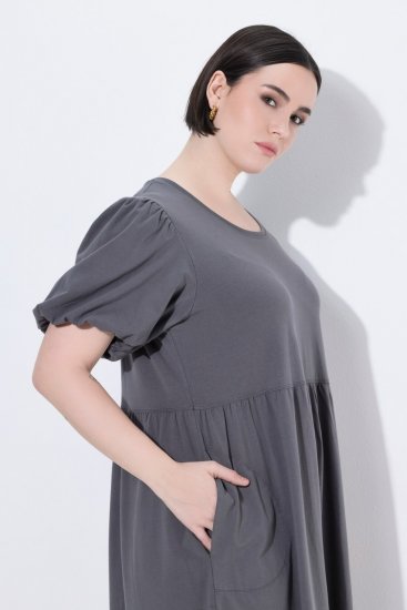 Ulla Popken 848575 Rövid ujjú maxiruha zsebekkel Antracit - Maxi ruhák - Női plus size maxiruhák