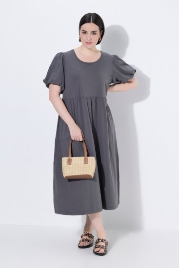 Ulla Popken 848575 Rövid ujjú maxiruha zsebekkel Antracit - Maxi ruhák - Női plus size maxiruhák