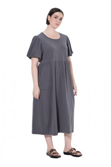 Ulla Popken 848575 Rövid ujjú maxiruha zsebekkel Antracit - Maxi ruhák - Női plus size maxiruhák