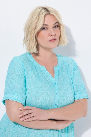 Ulla Popken 848724 Mintás ruha fodrokkal Türkiz - Ruhák - Ruhák minden méretben