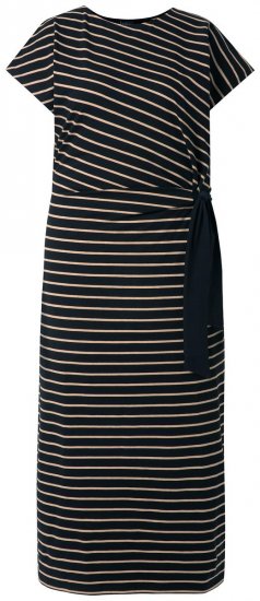 Ulla Popken 848921 Csíkos jersey ruha megkötős övvel Fekete - Maxi ruhák - Női plus size maxiruhák