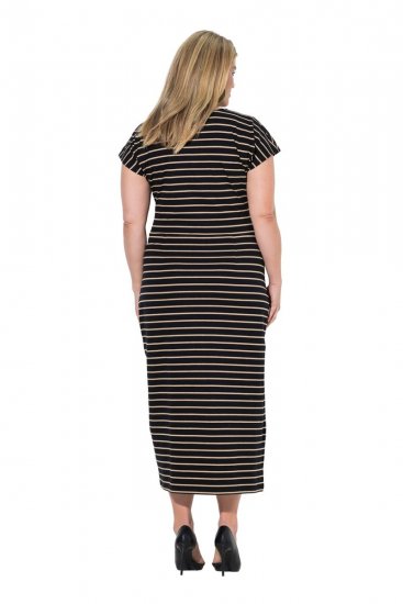 Ulla Popken 848921 Csíkos jersey ruha megkötős övvel Fekete - Maxi ruhák - Női plus size maxiruhák