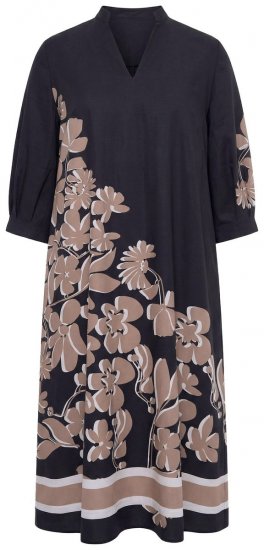 Ulla Popken 849423 Virágos ruha háromnegyedes ujjal Fekete - Maxi ruhák - Női plus size maxiruhák