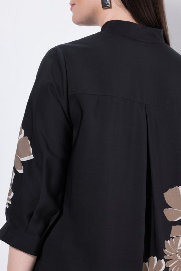 Ulla Popken 849423 Virágos ruha háromnegyedes ujjal Fekete - Maxi ruhák - Női plus size maxiruhák