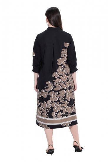 Ulla Popken 849423 Virágos ruha háromnegyedes ujjal Fekete - Maxi ruhák - Női plus size maxiruhák