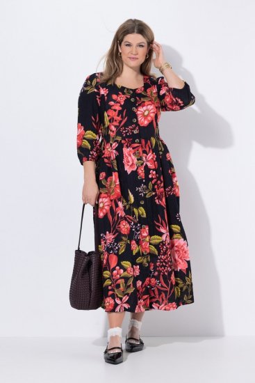 Ulla Popken 849593 Virágos ingruha Sötétkék - Maxi ruhák - Női plus size maxiruhák