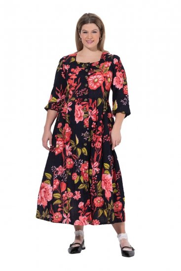 Ulla Popken 849593 Virágos ingruha Sötétkék - Maxi ruhák - Női plus size maxiruhák
